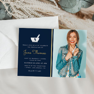 Navy and gold pharmacy graduation party Invitation
