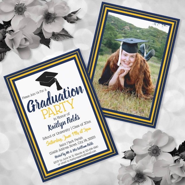 Navy and Gold Photo Graduation Party Invitation (Creator Uploaded)