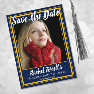 Navy and Gold Save the Date Graduation Announcement Postcard