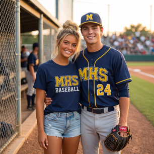 Navy and Gold School Spirit Custom Baseball Team  T-Shirt