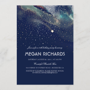 Navy and Gold Shooting Star Starry Birthday Party Invitation