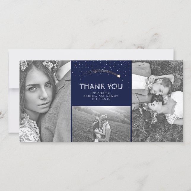 Navy and Gold Shooting Star Wedding Thank You Card (Front)
