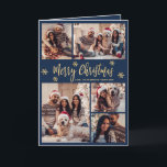 Navy and Gold Snowflake 6 Photo Collage Christmas  Holiday Card<br><div class="desc">Modern Simple Elegant Calligraphy Navy and Gold Snowflake 6 Photo Collage Merry Christmas Script Folded Holiday Card. This festive, minimalist, six (6) photo holiday greeting card template features a pretty grid photo collage, some snowflake and says „Merry Christmas”! The „Merry Christmas” greeting text is written in a beautiful whimsical hand...</div>