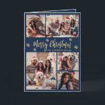 Navy and Gold Snowflake 6 Photo Collage Christmas  Holiday Card<br><div class="desc">Modern Simple Elegant Calligraphy Navy and Gold Snowflake 6 Photo Collage Merry Christmas Script Folded Holiday Card. This festive, minimalist, six (6) photo holiday greeting card template features a pretty grid photo collage, some snowflake and says „Merry Christmas”! The „Merry Christmas” greeting text is written in a beautiful whimsical hand...</div>