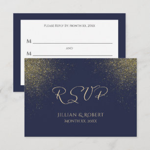 Navy and Gold Stardust Wedding RSVP Card