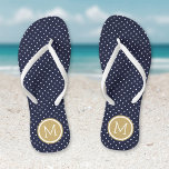 Navy and Gold Tiny Dots Monogram Thongs<br><div class="desc">Custom printed flip flop sandals with a cute girly polka dot pattern and your custom monogram or other text in a circle frame. Click Customise It to change text fonts and colours or add your own images to create a unique one of a kind design!</div>