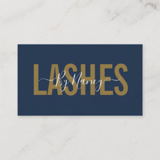 Navy And Gold Typography Lashes  Business Card
