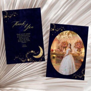 Navy and Gold Under the Stars Quinceañera Photo Thank You Card
