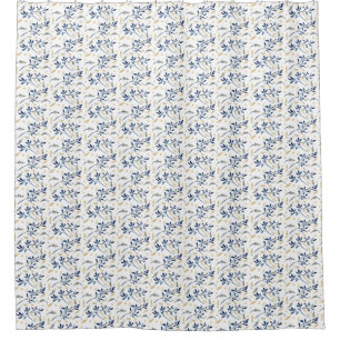 Navy and Gold Watercolor Floral Shower Curtain