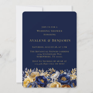 Navy and Gold Watercolor Peony Wedding Shower Invitation