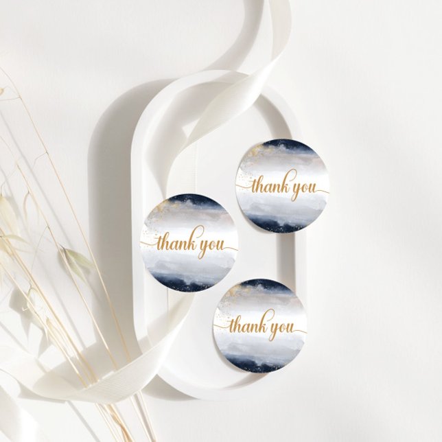 Navy and Gold Wedding Ceremony Classic Round Sticker (Creator Uploaded)