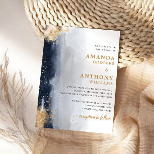 Navy and Gold Wedding Ceremony Invitation