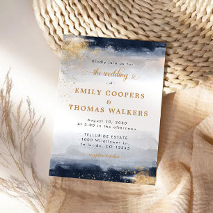 Navy and Gold Wedding Ceremony Invitation