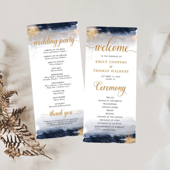 Navy and Gold Wedding Ceremony Program (Creator Uploaded)