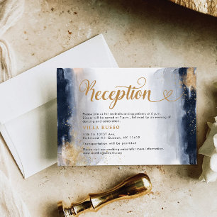 Navy and Gold Wedding Ceremony Reception Card