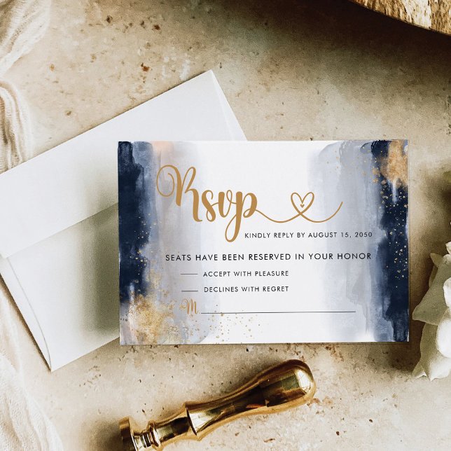 Navy and Gold Wedding Ceremony RSVP Card (Creator Uploaded)