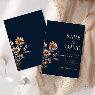 Navy and gold  wildflower wedding save the date