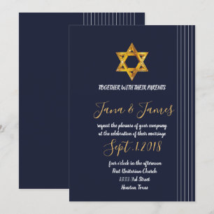 Navy and Golden Star of David Invitation