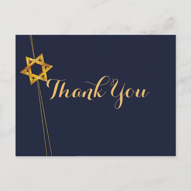Navy and Golden Star of David Thank you Postcard (Front)