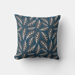 Navy and gray abstract foliage cushion