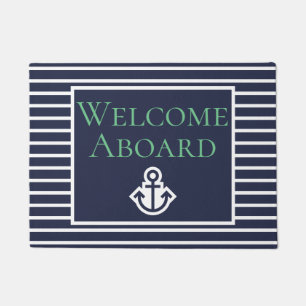 Navy and Green Anchor Welcome Aboard Boat Doormat