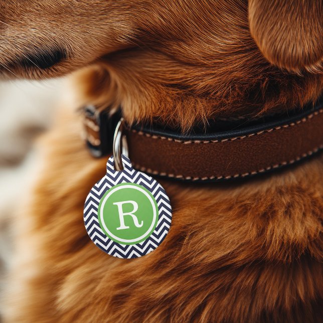 Navy and Green Chevron Monogram Pet Tag (Creator Uploaded)