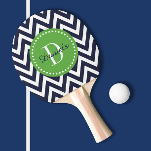 Navy and Green Chevron Monogram Ping Pong Paddle
