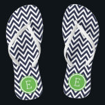 Navy and Green Chevron Monogram Thongs<br><div class="desc">Custom printed flip flop sandals with a stylish modern chevron pattern and your custom monogram or other text in a circle frame. Click Customise It to change text fonts and colours or add your own images to create a unique one of a kind design!</div>