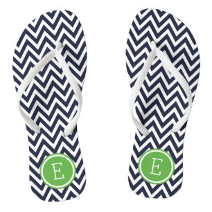 Navy and Green Chevron Monogram Thongs