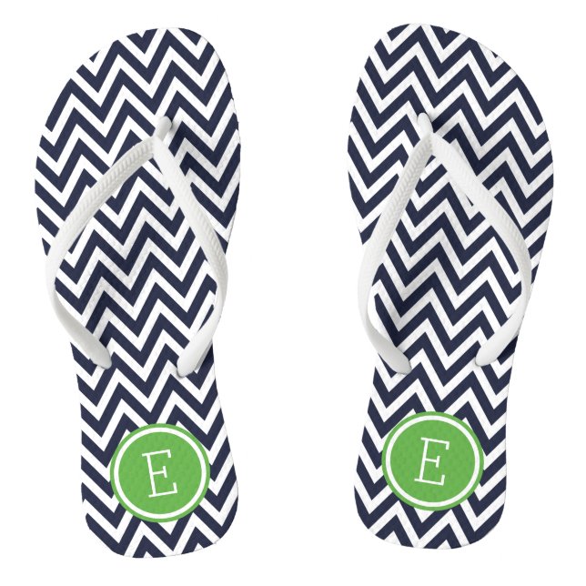 Navy and Green Chevron Monogram Thongs (Footbed)