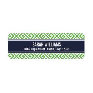 Navy and Green Greek Key Return Address Label