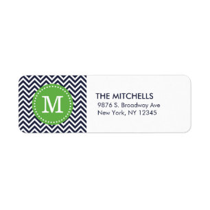 Navy and Green Modern Chevron Monogram Return Address Label