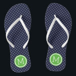 Navy and Green Tiny Dots Monogram Thongs<br><div class="desc">Custom printed flip flop sandals with a cute girly polka dot pattern and your custom monogram or other text in a circle frame. Click Customise It to change text fonts and colours or add your own images to create a unique one of a kind design!</div>