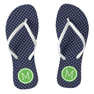 Navy and Green Tiny Dots Monogram Thongs