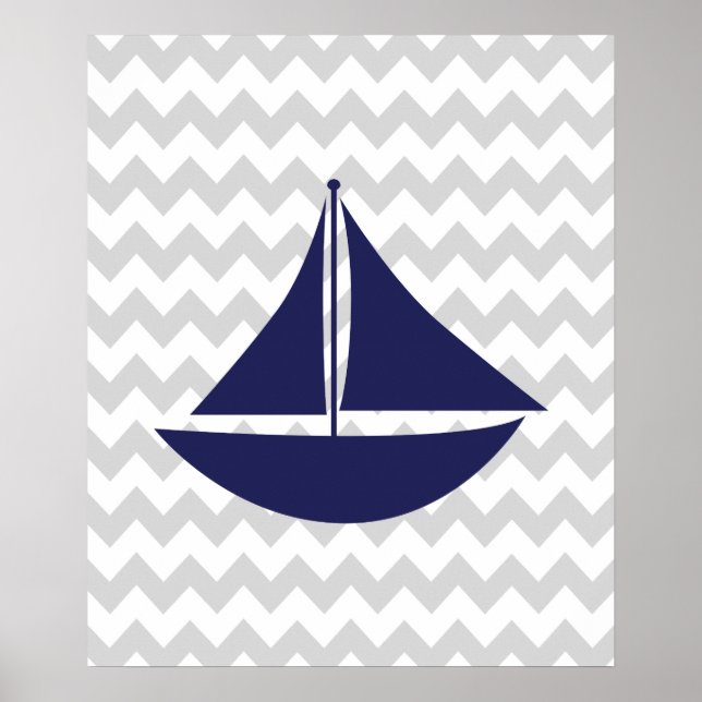 Navy and Grey Chevron Nautical Ship Poster (Front)