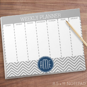 Navy and Grey Chevron Pattern Weekly Planner Notepad
