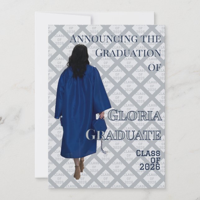 Navy and Grey Graduation Announcement Invite (Front)
