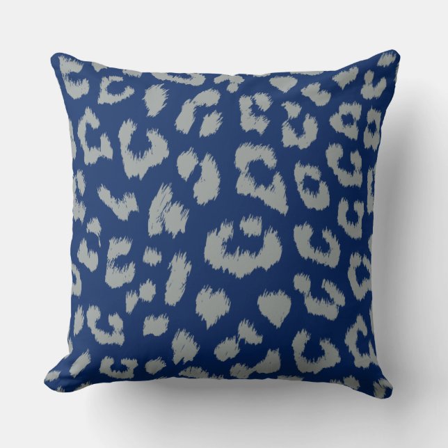 Navy and Grey Leopard Reversible Print Pillow (Front)