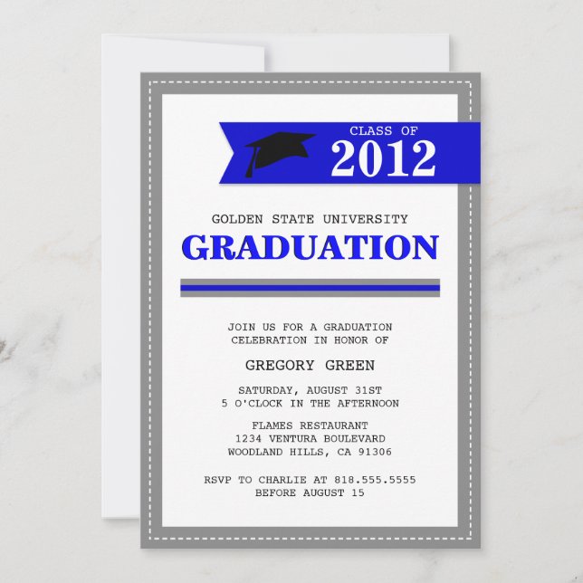 Navy and Grey Preppy Graduation Invitation (Front)