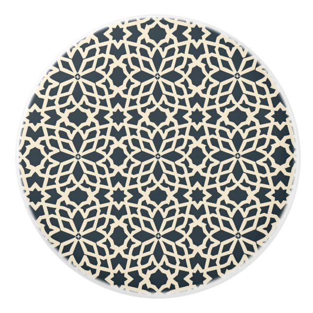 Navy and Ivory Geometric – Elegant  Ceramic Knob (Front)