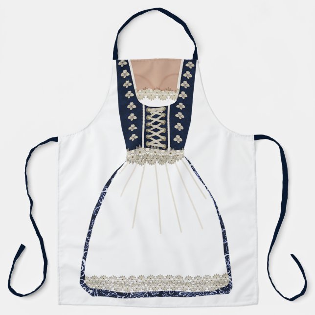 Navy and Ivory Lacy German Dirndl Apron (Front)