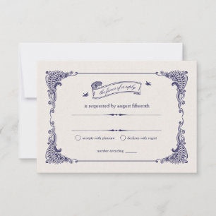 Navy and Ivory Vintage Ship Nautical Wedding RSVP