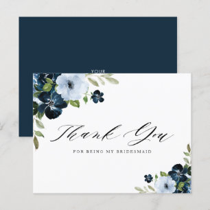 navy and light blue Bridesmaid Thank you card