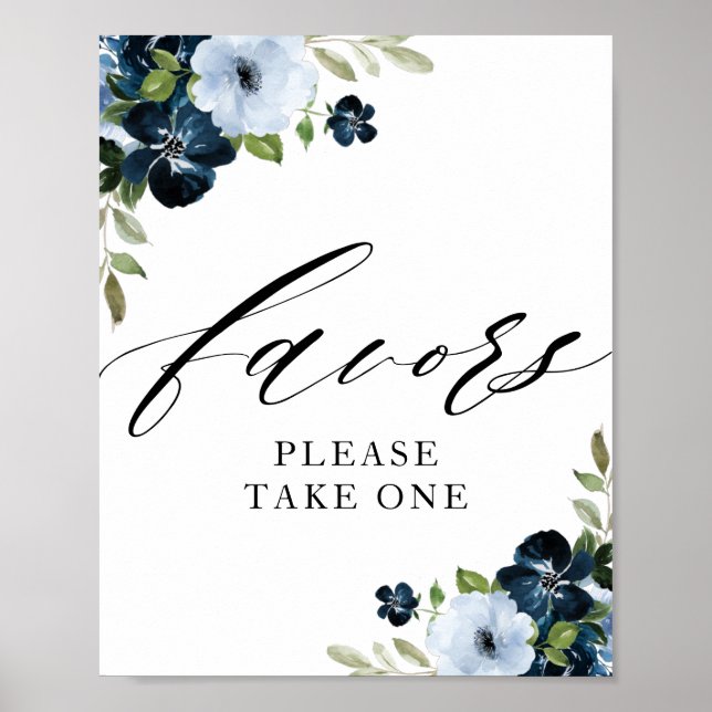navy and light blue floral favours sign (Front)