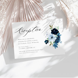navy and light blue floral wedding reception card