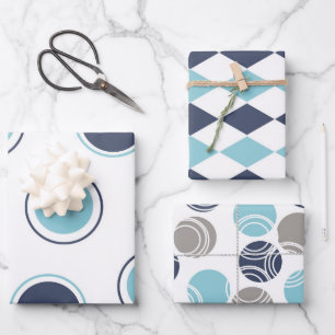 Navy and Light Blue on White Wrapping Paper Sheet