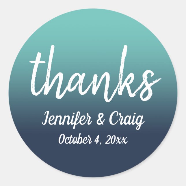 Navy and Light Teal Ombre Wedding Thank You Classic Round Sticker (Front)
