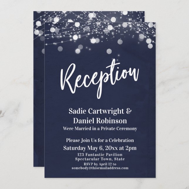 Navy and Lights Textured Wedding Reception-Only Invitation (Front/Back)