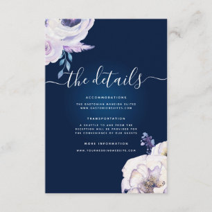 Navy and Lilac Rose Wedding Details Enclosure Card