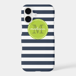 Navy and Lime Green Preppy Stripes Custom Monogram
